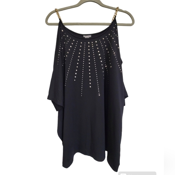 1X Metal Accent Cold Shoulder  Blouse - Picture 1 of 5